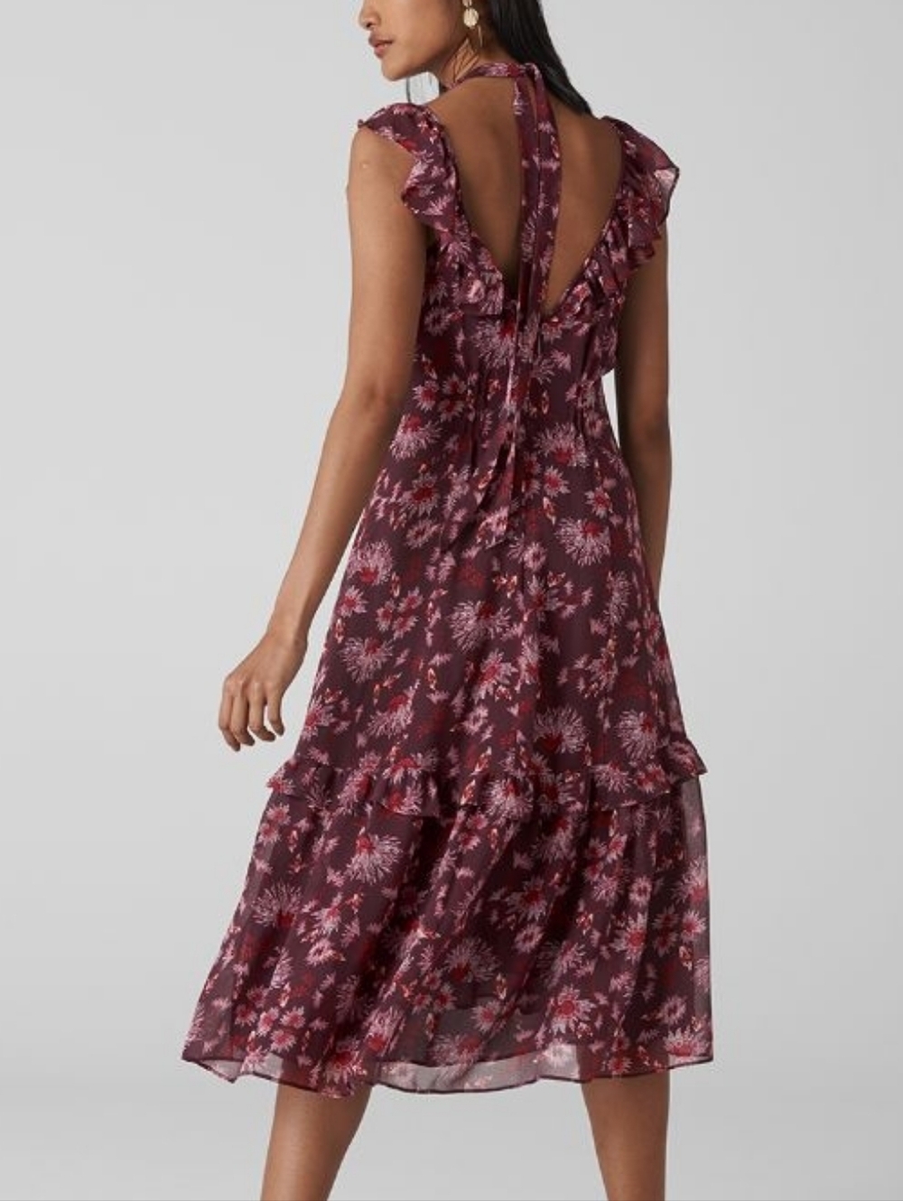Whistles Pitti Print Midi Dress Size 6 Purple Dark Floral Whimsigoth Fairy
